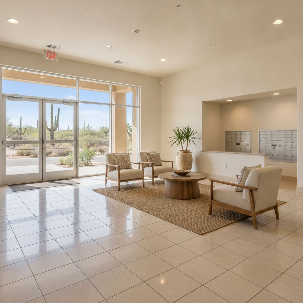 Spotless apartment community lobby and common area after HOA cleaning in Los Angeles County